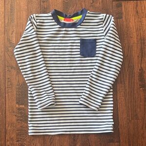Sunuva Kids Navy and White Striped Long-Sleeve Rashguard - Pocket Detail sz 2-3